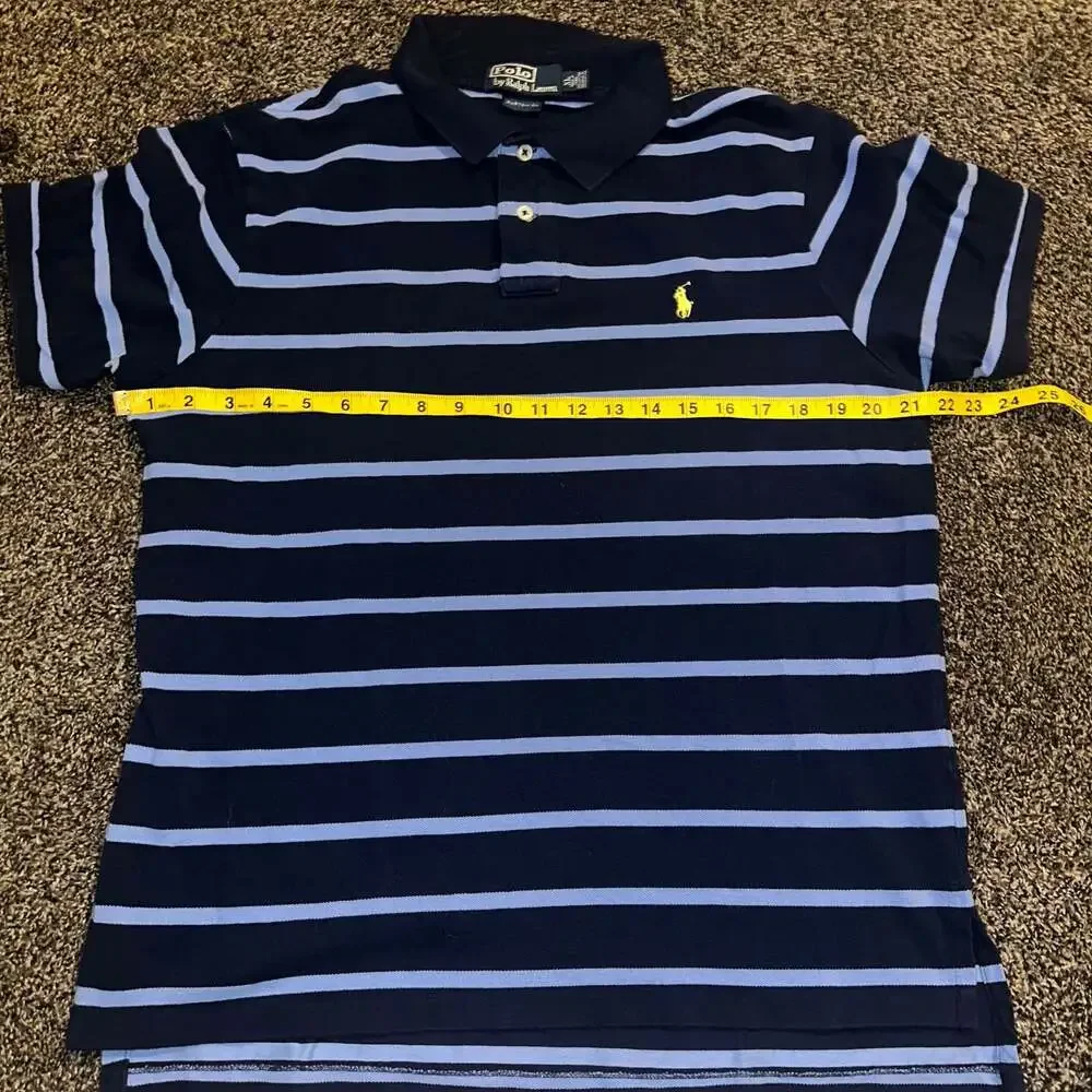 VTG Polo Ralph Lauren 80s Navy Striped Cotton Bloakcore Polo Shirt-XL